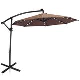 Costway 10 ft 360° Rotation Solar Powered LED Patio Offset Umbrella without Weight Base-Tan