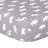 The Peanutshell Woodland Silhouette Fitted Crib Sheet, Grey