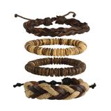 ZAD Women's Bracelets - Leather & Beach Wood Braided Bracelet Set