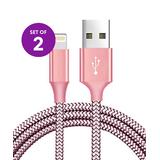 KINBOOFI Lightning Cables Pink - 10' Pink Braided Lightning Cable - Set of Two