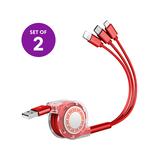 KINBOOFI Lightning Cables Red - Red Telescopic 3-in-1 Lightning Cable - Set of Two