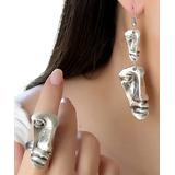 YUSHI Women's Earrings ANTIQUE - Silvertone Half Face Ring & Earrings Set