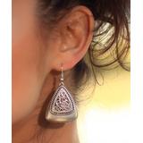 YUSHI Women's Earrings ANTIQUE - Silvertone Engraved Triangle Drop Earrings