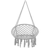 Costway Hanging Macrame Hammock Chair with Handwoven Cotton Backrest-White