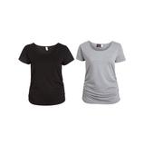 Times 2 Women's Blouses BLACK-HEATHER - Black & Heather Gray Ruched Scoop Neck Maternity Top Set - Plus Too