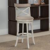 Sand & Stable™ Kane Swivel Bar & Counter Stool Wood/Upholstered in Brown/White, Size 43.0 H x 19.0 W x 18.0 D in | Wayfair