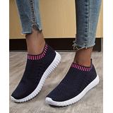 PAOTMBU Women's Sneakers mazarine - Navy & Pink Stripe-Trim Slip-On Sneaker - Women