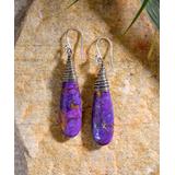 YS Gems Women's Earrings Purple - Purple Copper Turquoise & Sterling Silver Teardrop Earrings