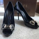 Gucci Shoes | Authentic Gucci Black Patent Peep-Toe Pump | Color: Black | Size: 8.5