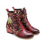 Iliyah Women's Casual boots brown - Brown & Pink Floral Diamond Lace-Up Leather Ankle Boots - Women