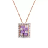 Belk & Co Amethyst And White Topaz Brick Mosaic Pendant With Chain In 10K Rose Gold