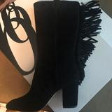 Nine West Shoes | Almond Toe Tall Boot W Fringe From Nine West | Color: Black | Size: 11