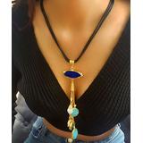 Chamay Women's Necklaces Multicolor - Agate & Turquoise Stone Tassel Pendant Necklace