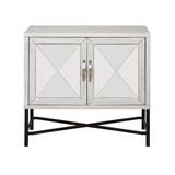 Everly Quinn Thoran 2 Door Mirrored Accent Cabinet Wood/Metal in Brown/Gray/White, Size 32.0 H x 35.0 W x 16.0 D in | Wayfair