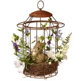 National Tree Company 12 in. Easter Bird cage with Rabbit, Purple