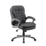 BOSS Office Products Black CaresoftPlus Pewter Finish Frame Executive Mid-Back Back Pillow Cushion Design Chair