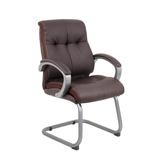 BOSS Office Products Executive Guest Chair. Brown Leather Cushions. Padded Arms. Pewter Finish Arms and Frame. Floor Glides., Bomber Brown