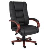 BOSS Office Products Executive High Back Wood Frame Chair - Black Caressoft Cover - Cherry Finish - Padded Arms - by BOSS