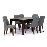 Simpli Home Walden 7-Piece Dining Set with 6 Upholstered Dining Chairs in Slate Grey Linen Look Fabric and 66 in. Wide Table