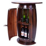 Vintiquewise Wooden Wine Barrel Console Bar End Table Lockable Cabinet, Brown Wood