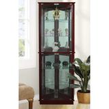 JENLEA INC Floor Standing Cherry 3-Sided Lighted Corner Curio Cabinet, Red