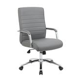 BOSS Office Products High Back Desk Chair Grey Vinyl Chrome Frame and Base Ribbed Styling Cushion Padded Arms Pnuematic Lift