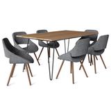 Simpli Home Malden Modern Industrial IV 7-Piece Dining Set w/6 Upholstered Bentwood Dining Chairs in Grey and Natural Woven Fabric