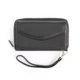 Royce Leather Zippered Credit Card and Smart Phone Wristlet, Black
