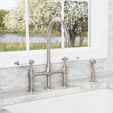 Randolph Morris Gooseneck Bridge Style Kitchen Faucet - Porcelain Lever Handles RMK738PL-BN