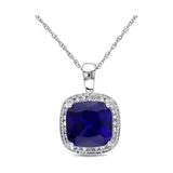 Belk & Co Women's 3.8 ct. t.w. Created Sapphire and 1/10 ct. t.w. Diamond Halo Pendant with Chain in 10k White Gold
