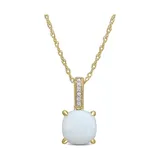 Belk & Co 1.33 Ct. T.w. Opal And Diamond Accent Pendant With Chain In 10K Yellow Gold