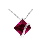 Belk & Co Women's 3 ct. t.w. Created Ruby Square Solitaire Pendant with Chain in 10k White Gold