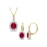 Belk & Co 2-Piece Set Created Ruby, White Topaz And Diamond Accent Vintage Necklace And Earrings In 14K Yellow Gold