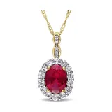Belk & Co Oval Created Ruby, White Topaz And Diamond Accent Vintage Pendant With Chain In 14K Yellow Gold