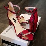 Nine West Shoes | Nine West Red Snake Ankle Strap Heeled Sandal | Color: Black/Red | Size: 9.5