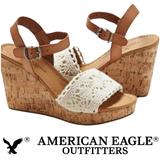 American Eagle Outfitters Shoes | American Eagle Crochet Cork Wedge Sandals | Color: Cream/Tan | Size: 7