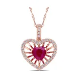 Belk & Co 1 Ct. T.w. Ruby And 1/4 Ct. T.w. Diamond Heart Pendant With Chain In 14K Rose Gold