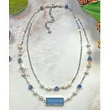 My Gems Rock! Women's Necklaces Blue - Kyanite & Cultured Pearl Station Bar Pendant Necklace