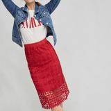 Anthropologie Skirts | Anthropologie Red Guipure Lace Midi Skirt Xs Maya Nwt | Color: Red | Size: Xs