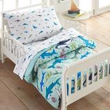 Wildkin Shark Attack Cotton 4 Piece Toddler Bedding Set 100% Cotton in Blue/Green | Wayfair 624701