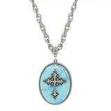 "1928 Silver Tone Turquoise Oval Crystal Cross Pendant Necklace, Women's, Size: 18"", Blue"