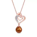Belk & Co 7 -7.5 Millimeter Brown Cultured Freshwater Pearl And Diamond Heart Drop Pendant With Chain In 10K Rose Gold