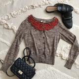 Anthropologie Sweaters | Anthropologie Cardigan With Beaded Detail | Color: Brown/Red | Size: Xs