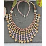 My Gems Rock! Women's Necklaces PINK - Opaque Pink Crystal & Cultured Pearl Chandelier Bib Necklace