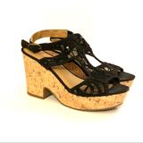 American Eagle Outfitters Shoes | American Eagle | Black Lace Cork Wedge Heels | Color: Black/Tan | Size: 7.5