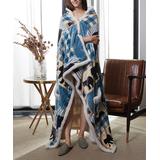 Virah Bella Wearable & Hooded Blankets BLUE - Blue & Tan Abstract Plaid Black Bear Hooded Throw