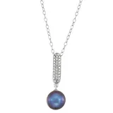"Sterling Silver Dyed Black Freshwater Cultured Pearl & Crystal Drop Pendant, Women's, Size: 18"""