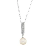 "Sterling Silver Freshwater Cultured Pearl & Crystal Drop Pendant, Women's, Size: 18"", White"