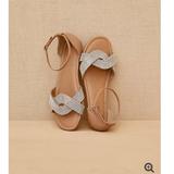 Torrid Shoes | Beige Faux Leather Rhinestone Strap Flat (Ww) | Color: Cream | Size: 6