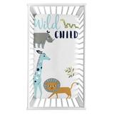 Sweet Jojo Designs Mod Jungle Animal Photo Fitted Crib Sheet Polyester in Blue/White, Size 8.0 H x 28.0 W x 52.0 D in | Wayfair